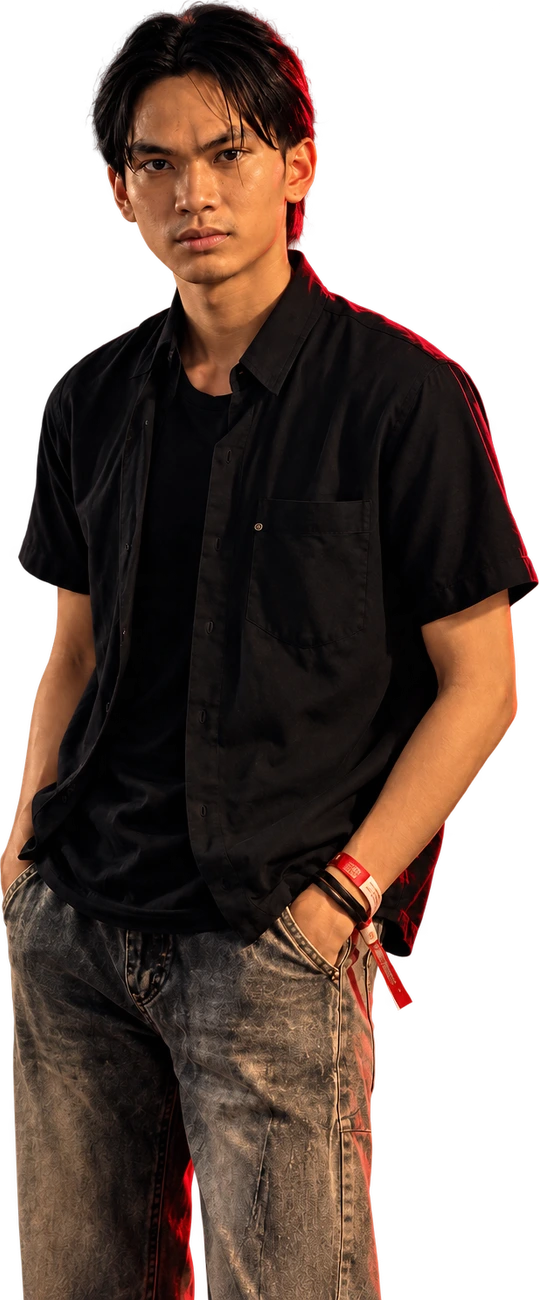 Portrait of Jovan Prabowo Kuncoro with cinematic red lighting